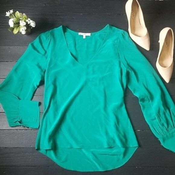 Lavender Brown Green 100% Silk Blouse - Picture 3 of 10